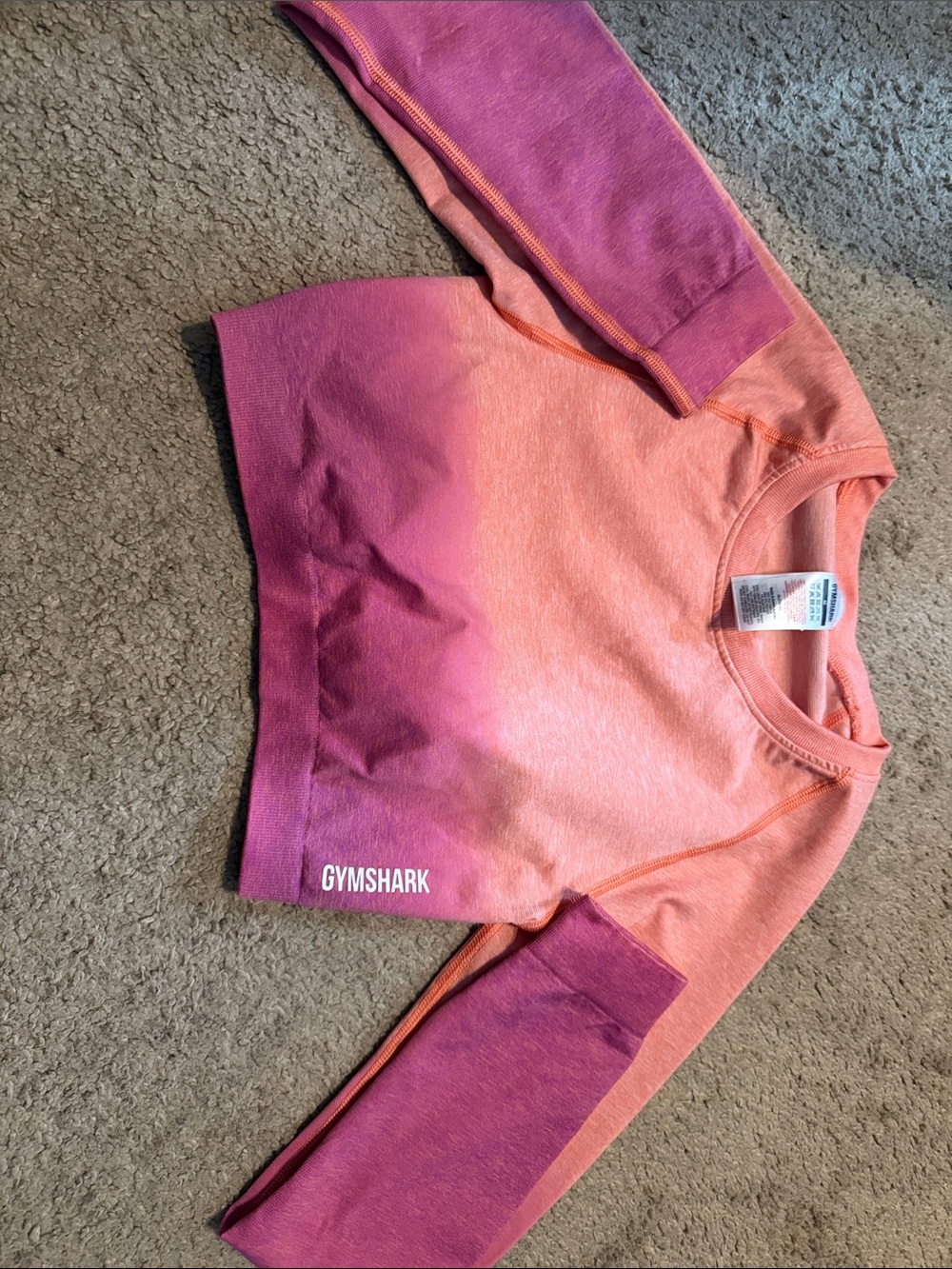 Gymshark Girls' Pink to Magenta Ombre Long Sleeve Crop Top